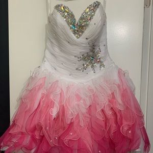 Strapless Pink and White Prom/Homecoming Dress